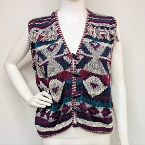 Vintage 90s Multi Color Button Up V Neck Sweater Vest